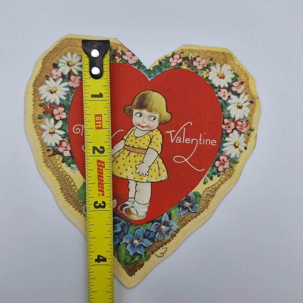 Vintage American Valentines Day Card Heart Shaped Floral Design‎ Collectible USA